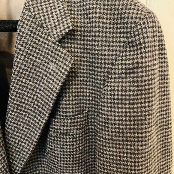 VINTAGE Tweed Jacket L Gray Black Houndstooth Check Cashmere Blazer 42 R - Picture 3 of 7